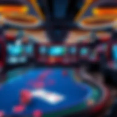 A futuristic poker table equipped with screens and tech interfaces