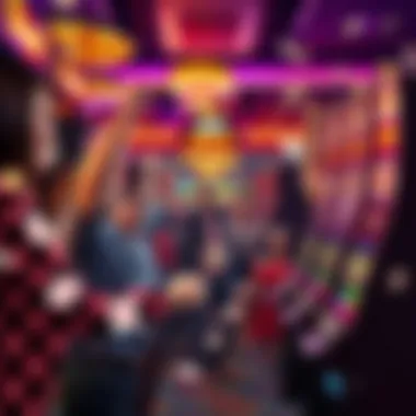 Celebration of a Big Win at the Slot Machine Excited players celebrating a big win at the slot machine