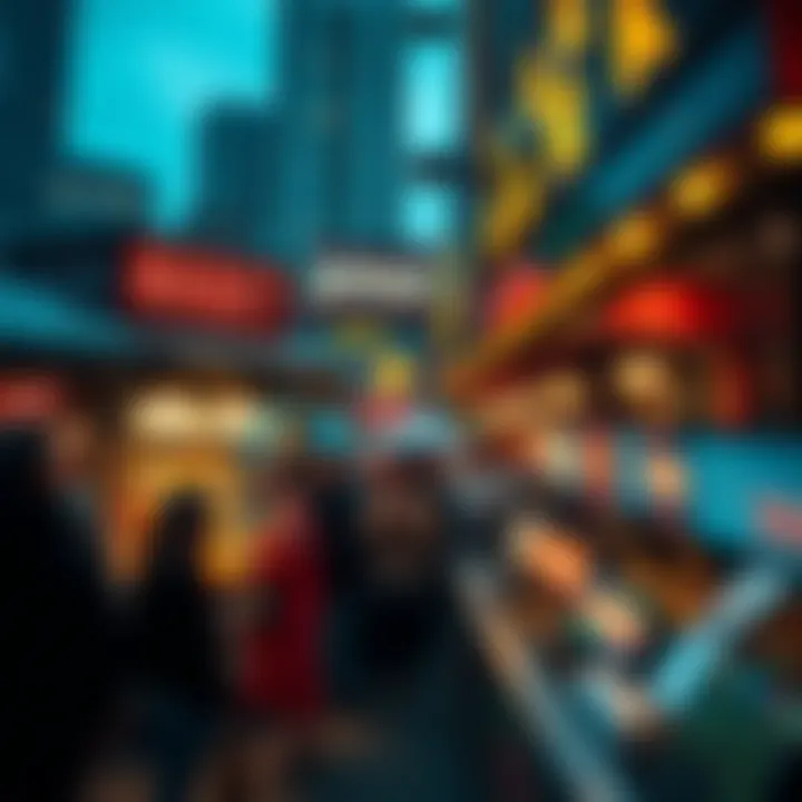 New York Street Food Market A vibrant street food market showcasing diverse culinary offerings in New York