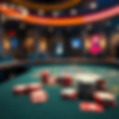 Virtual Blackjack Table Experience A virtual blackjack table setting showcasing chips and cards.