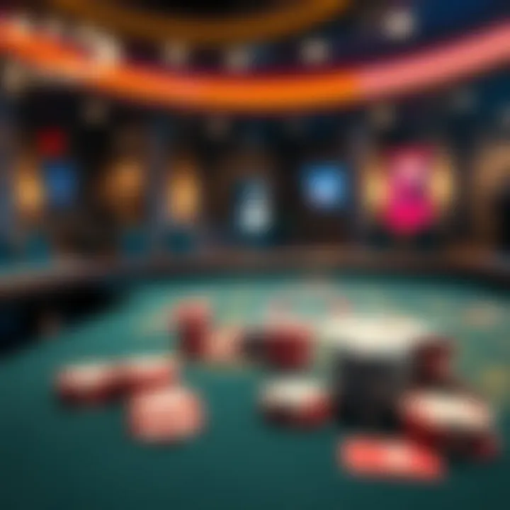 Virtual Blackjack Table Experience A virtual blackjack table setting showcasing chips and cards.