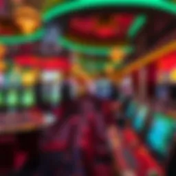Interior view of a vibrant casino floor with gaming tables and slot machines