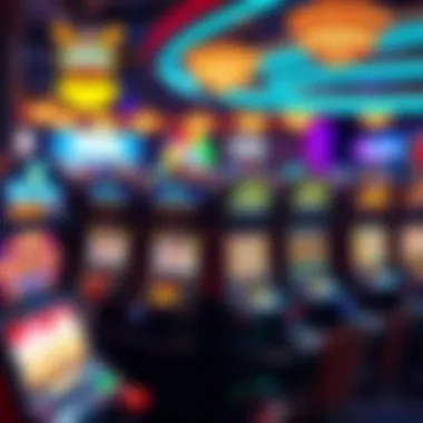 Diverse Coin Slots in a Gaming Venue A strategic layout of various coin slot machines in a vibrant gaming environment.
