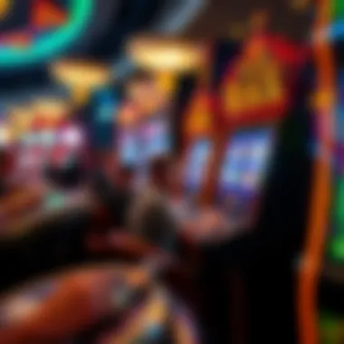 Excitement in the Casino Environment An engaging scene of players enjoying the Double Black Jack Slot Machine in a lively casino atmosphere.