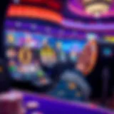 A vibrant online casino interface showcasing slot machines and card games.