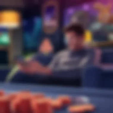 Engaging Mobile Gaming Experience An illustration of a person engaging with a mobile game on a couch