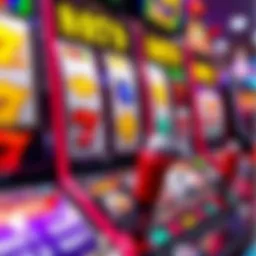 An intricate view of a nine line slot machine's interface, showcasing its vibrant symbols and features.