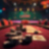A strategic poker table setup with chips and cards