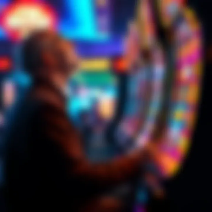 Excitement of Gaming at a Slot Machine Player engaged with a glitz slot machine, highlighting excitement