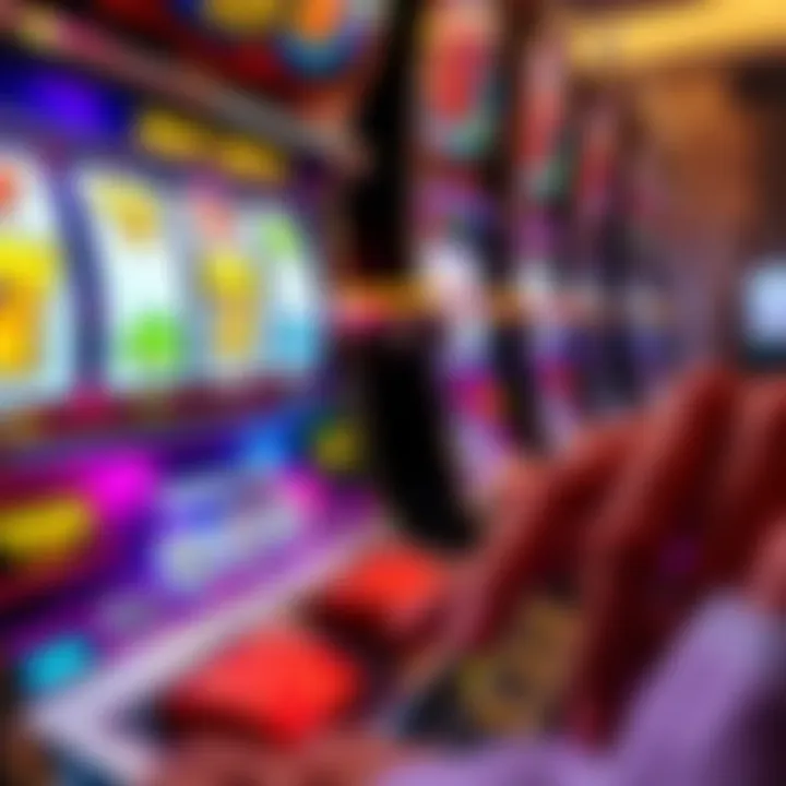 Player Interaction with Bison Slot Machine A close-up of a player's hand interacting with the bison slot machine controls