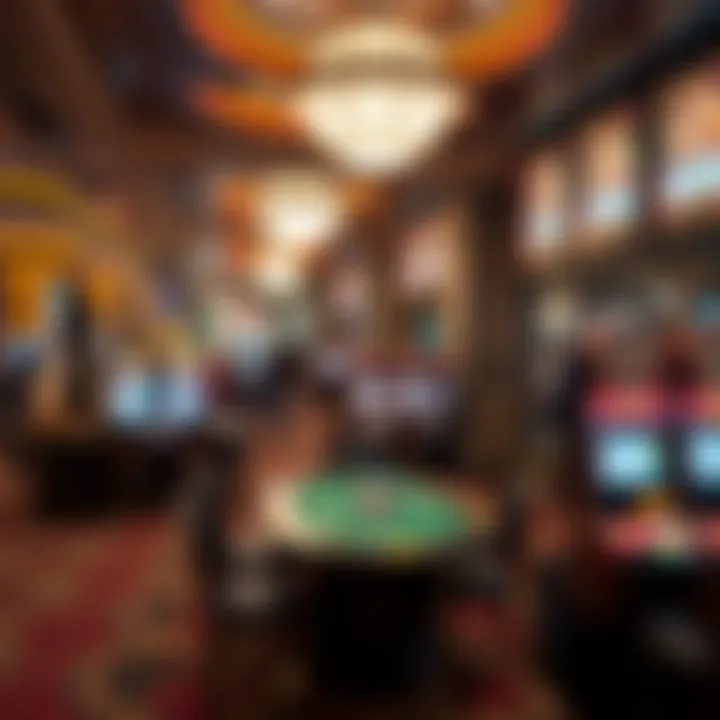 Excitement on the Casino Floor Interior view of a bustling casino floor with gaming tables