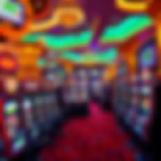 Vibrant Casino Floor A captivating view of a lavish Las Vegas casino floor with vibrant slot machines.