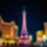 The Mini Eiffel Tower Sparkling at Night Mini Eiffel Tower illuminated at night on the Las Vegas Strip