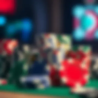 Diversity in Poker Chip Designs An array of colorful poker chips arranged aesthetically, representing various styles