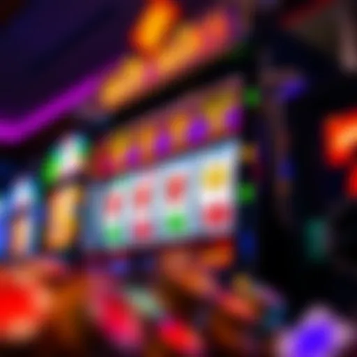 Dynamic Slot Machine Experience A vibrant slot machine display showcasing colorful symbols and spinning reels
