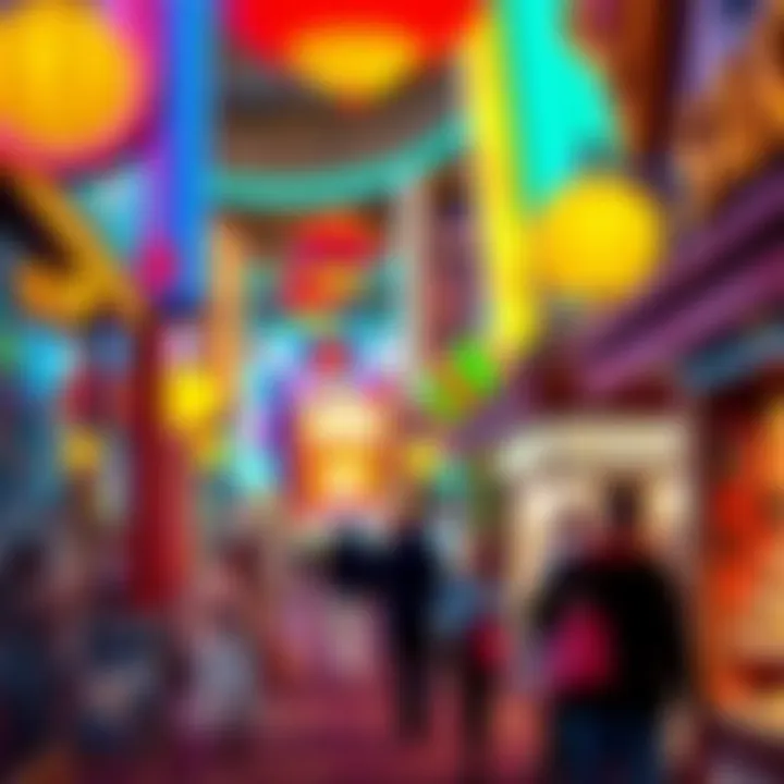 Vibrant shopping scene with colorful displays along the Vegas Strip