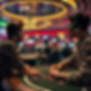 A futuristic virtual simulation of a casino environment with players immersed.