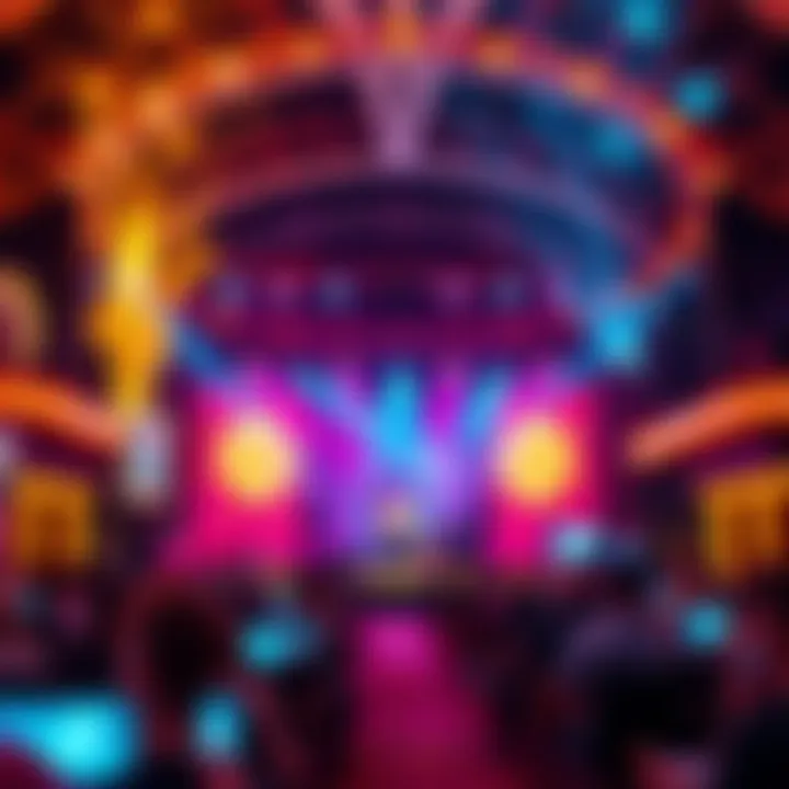 An iconic Las Vegas stage illuminated with colorful lights during a musical act