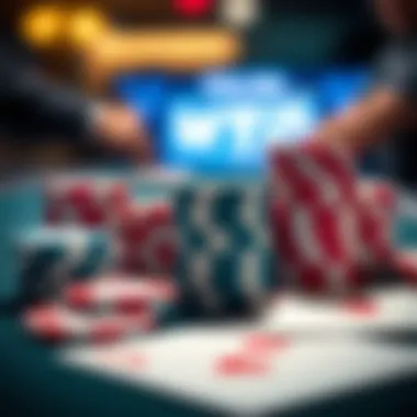 Strategic Poker Setup A close-up of poker chips and cards arranged strategically, showcasing the essence of the game.