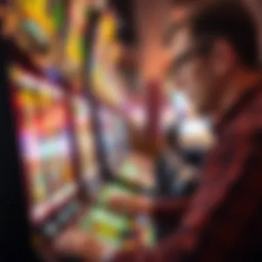 Engaging with Advanced Slot Technology Close-up of a player engaging with a state-of-the-art slot machine, emphasizing technology integration.