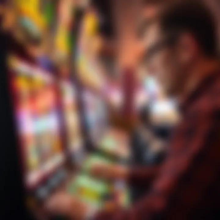 Engaging with Advanced Slot Technology Close-up of a player engaging with a state-of-the-art slot machine, emphasizing technology integration.