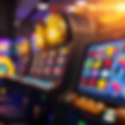 A visually striking illustration of a golden casino slot machine with vibrant graphics and themes.