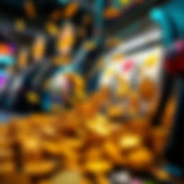 Wealth and Excitement in Golden Slots A close-up of golden coins spilling from a slot machine, symbolizing wealth and excitement.