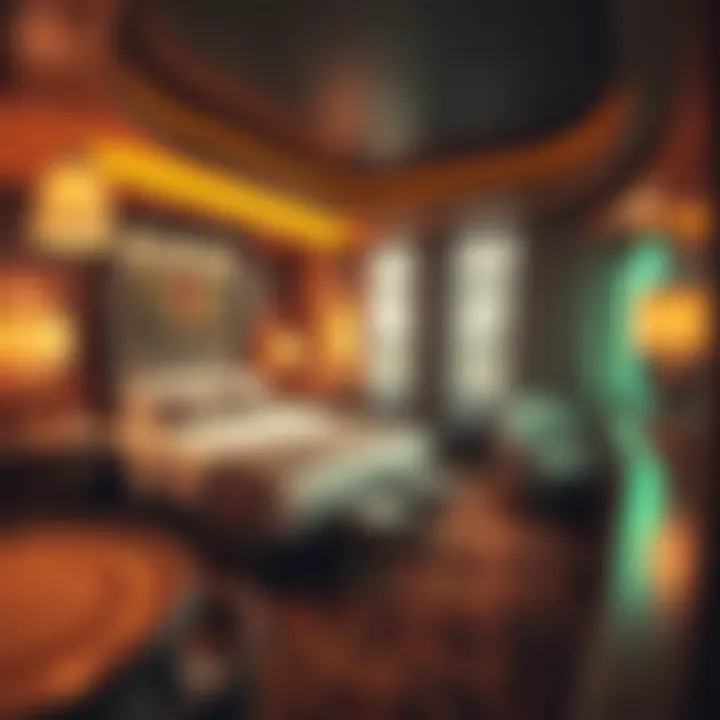 Cozy Hotel Room Featuring Gaming Decor Cozy hotel room with gaming decor