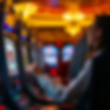 A player engaging with a slot machine, showcasing excitement and anticipation