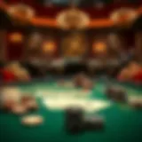 Elegant casino-themed table setting with playing cards and decorative chips