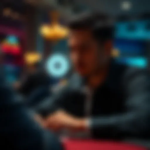 Strategic Contemplation in Poker A focused player contemplating their next move in a poker game setting.