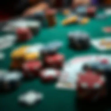 Essentials of Poker Gameplay An array of poker chips and cards arranged on a table, showcasing the essentials of the game.