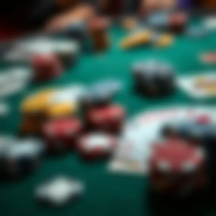 Essentials of Poker Gameplay An array of poker chips and cards arranged on a table, showcasing the essentials of the game.