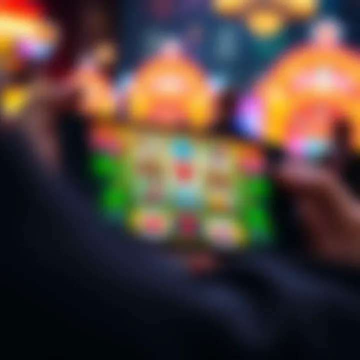 A close-up of a smartphone screen featuring a popular mobile slot game in action