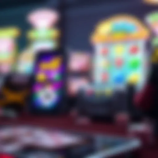A vibrant display of various mobile slot game interfaces showcasing unique themes and graphics