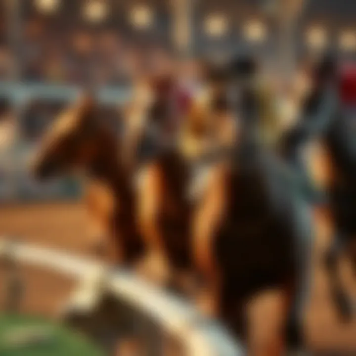 A horse racing scene showcasing a thrilling moment