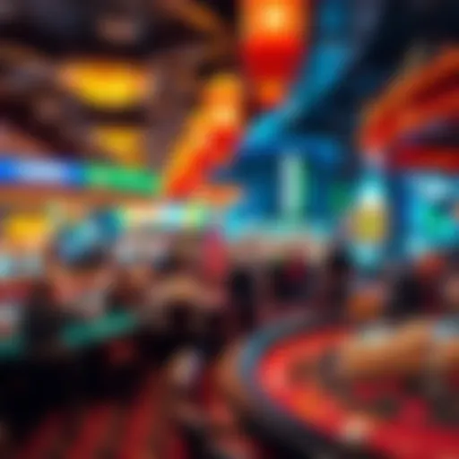 Vibrant Casino Scene in New York A panoramic view of New York casinos bustling with sports betting activity