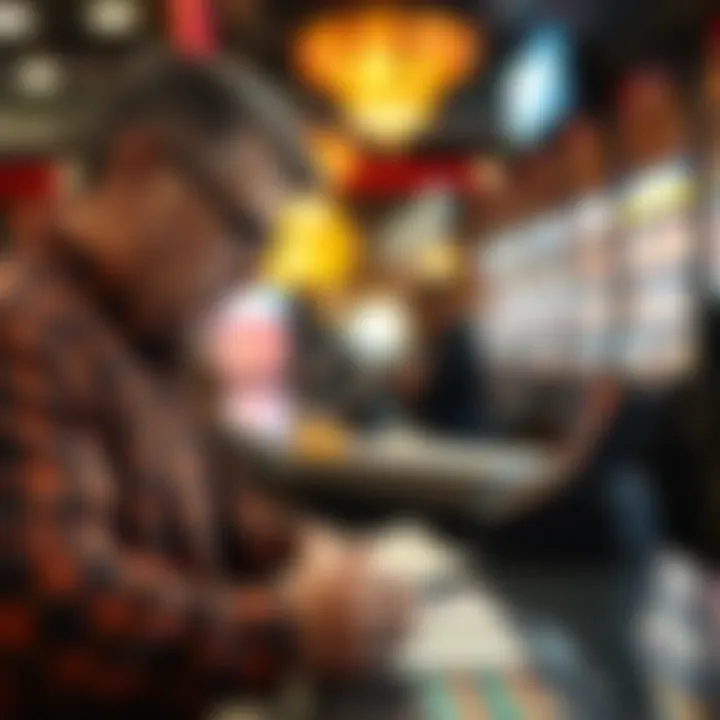 Evaluating Scratch-Off Tickets Customer examining scratch-off tickets at a counter