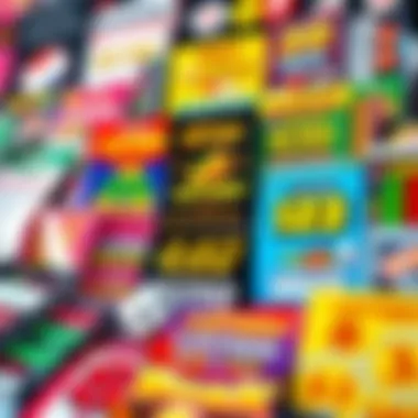 Diverse Lottery Scratcher Selection Vibrant display of various lottery scratchers