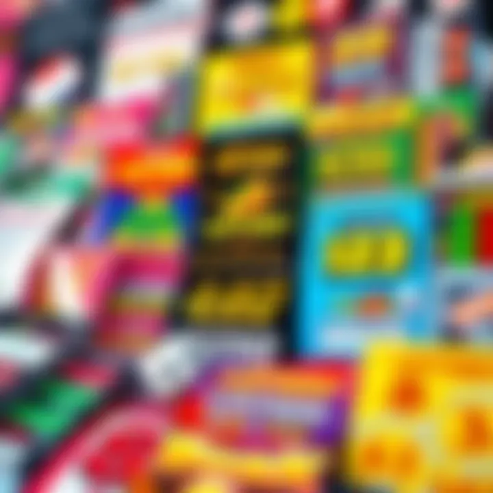 Diverse Lottery Scratcher Selection Vibrant display of various lottery scratchers