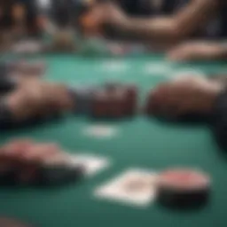 Overview of poker table with cards and chips