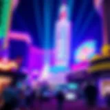 Illuminated Casino: The Essence of Purple Reign Vibrant purple lights illuminating a Las Vegas casino