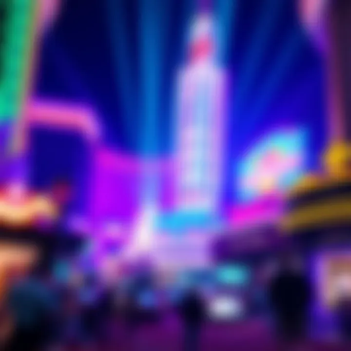 Illuminated Casino: The Essence of Purple Reign Vibrant purple lights illuminating a Las Vegas casino