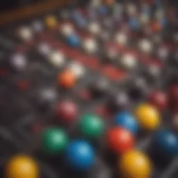 Keno game board with numbered balls