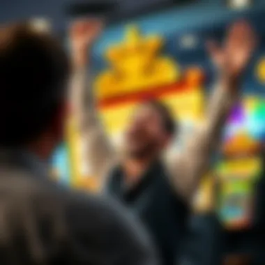 A player celebrating a win on Slotomania with colorful graphics